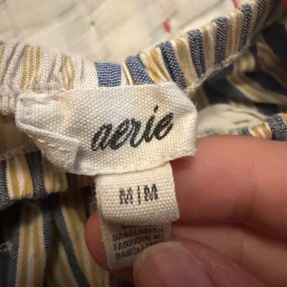 aerie Vertical Stripe pajama pants in Cream, Blue & Mustard